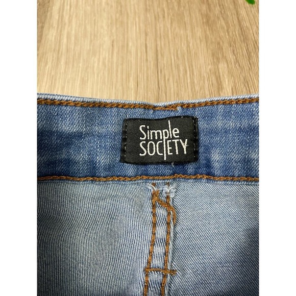 Simple Society Women's Distressed Ripped Jeans Light Wash High Rise Raw Hem 0/24 - Picture 9 of 10